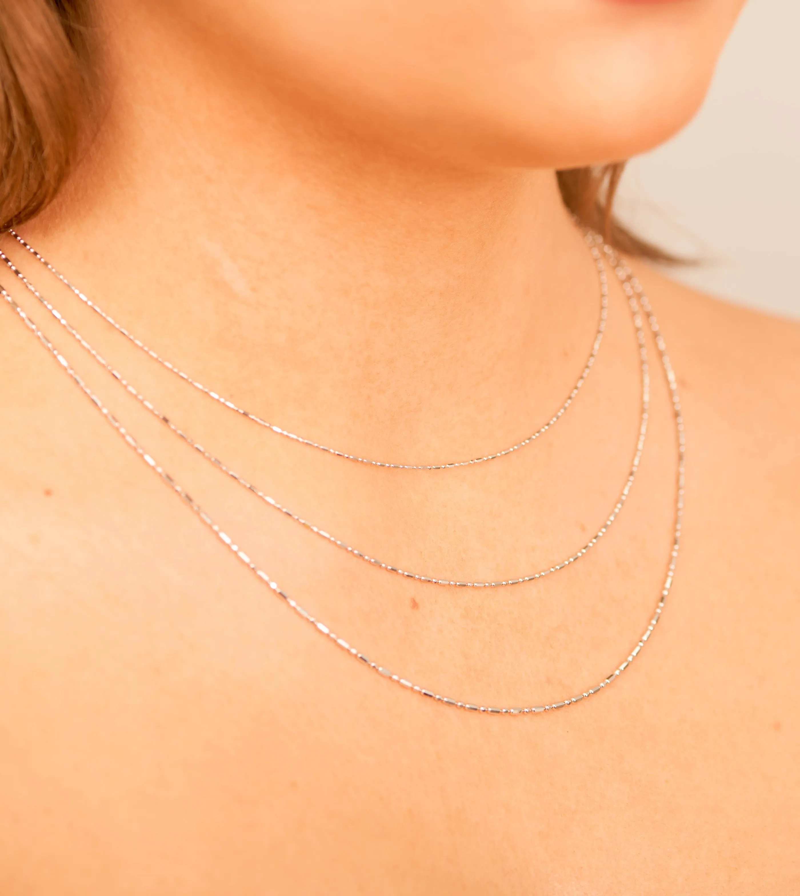 14k White Gold Bar Bead Chain Necklace