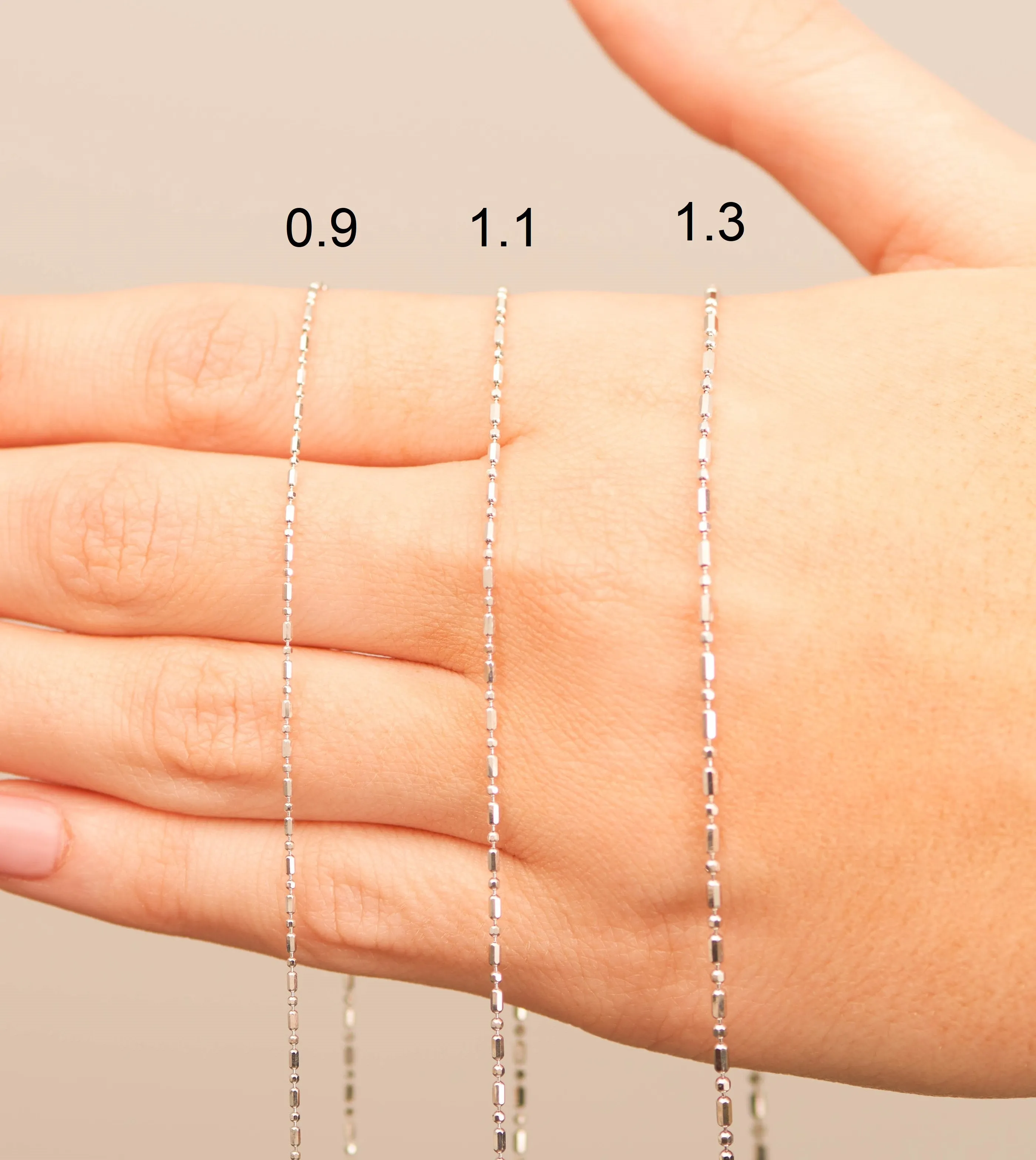 14k White Gold Bar Bead Chain Necklace