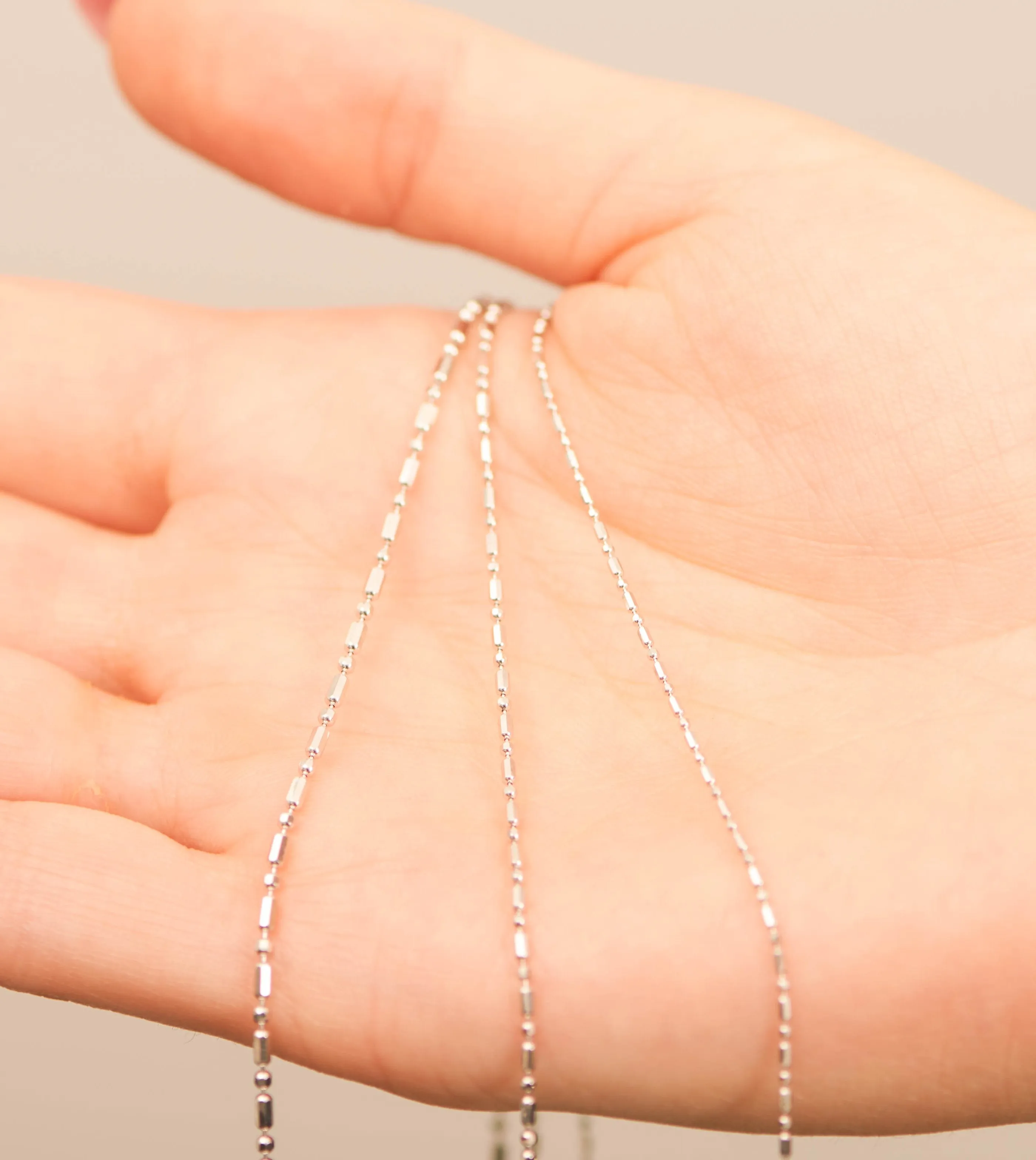 14k White Gold Bar Bead Chain Necklace