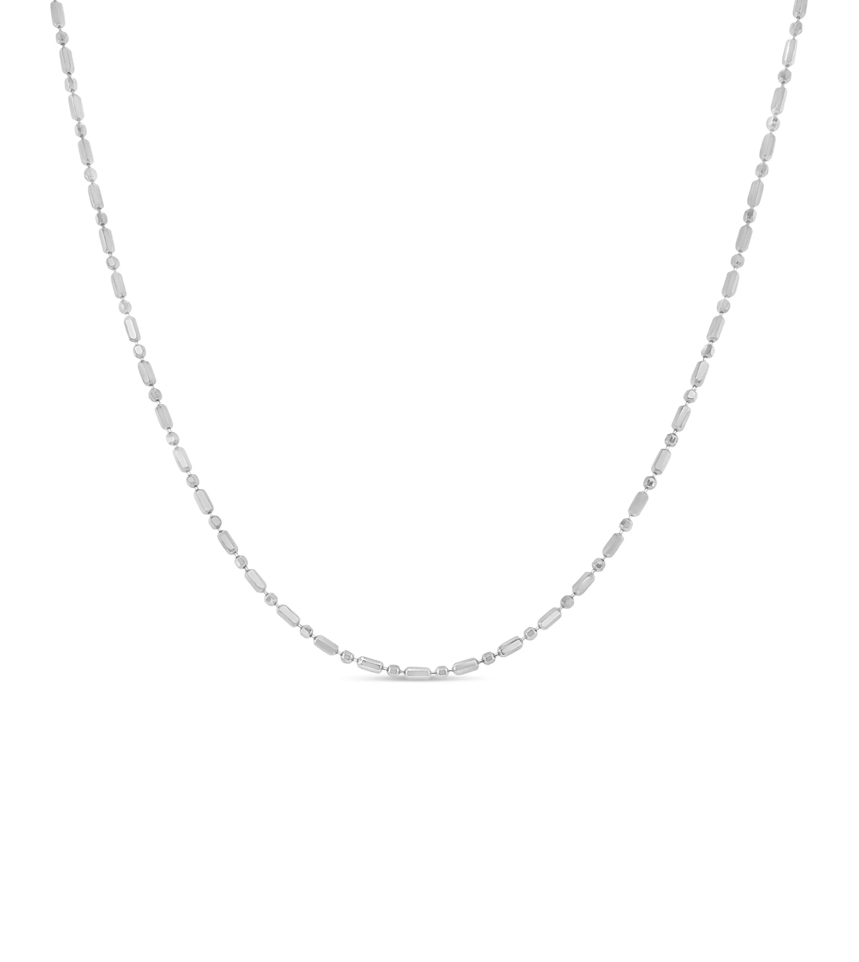 14k White Gold Bar Bead Chain Necklace