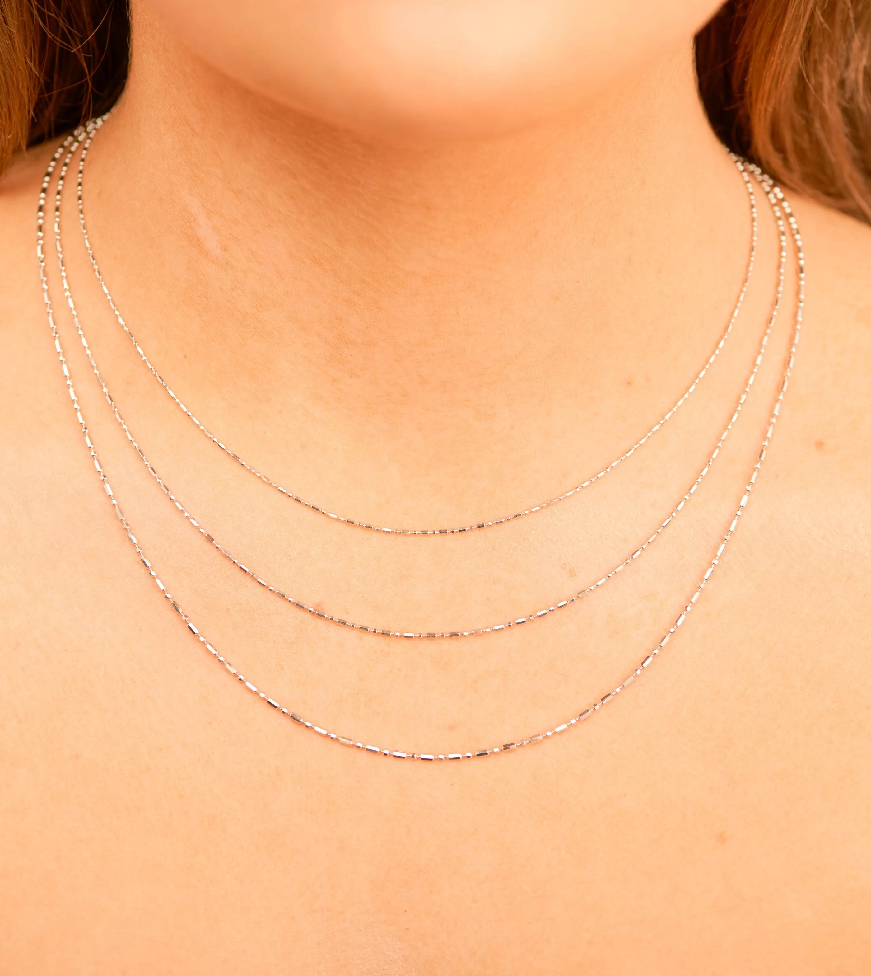 14k White Gold Bar Bead Chain Necklace