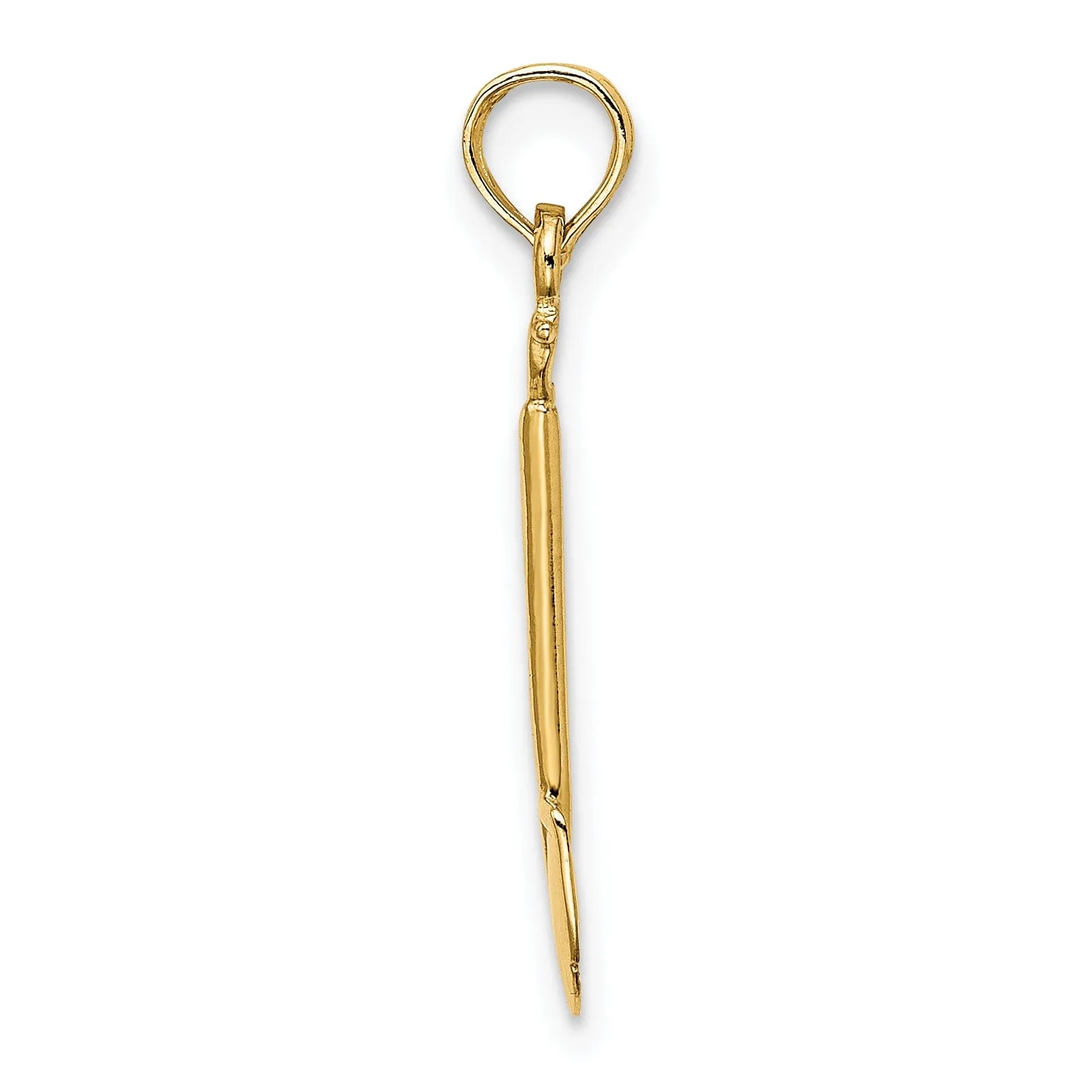 14K Yellow Gold Polished Finish 3-D Garden Shovel Tool Charm Pendant