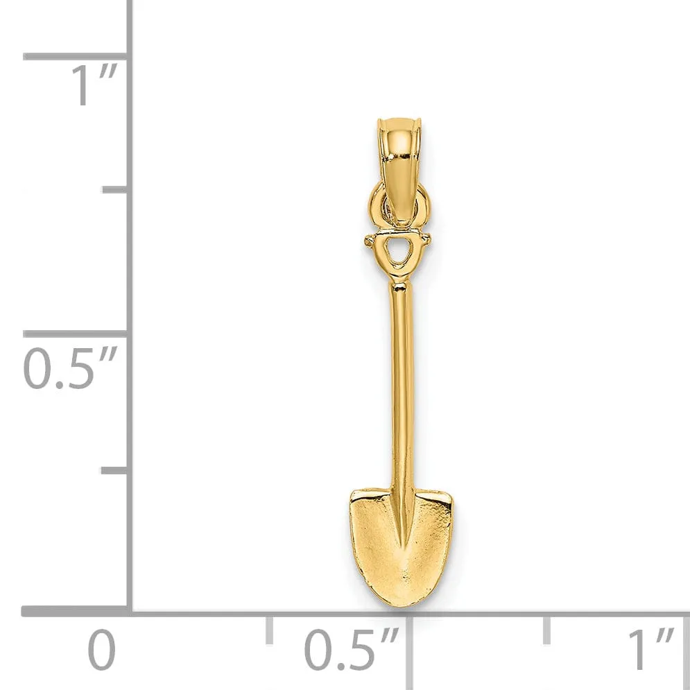 14K Yellow Gold Polished Finish 3-D Garden Shovel Tool Charm Pendant
