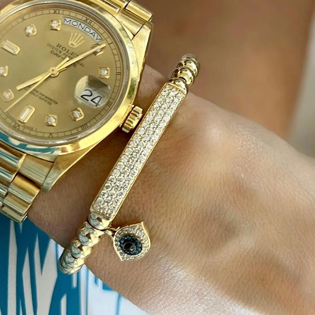 14KT Gold Diamond Calista Bar Bead Bracelet