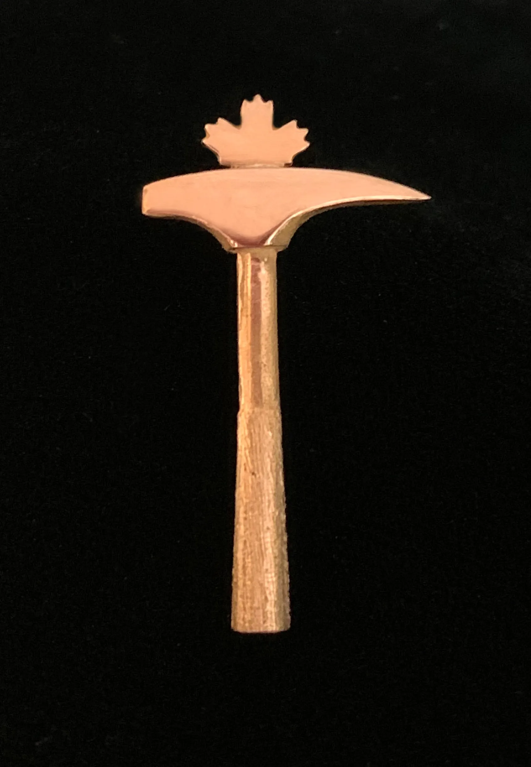 14kt Rose Gold Maple Leaf Rock Hammer Lapel Pin