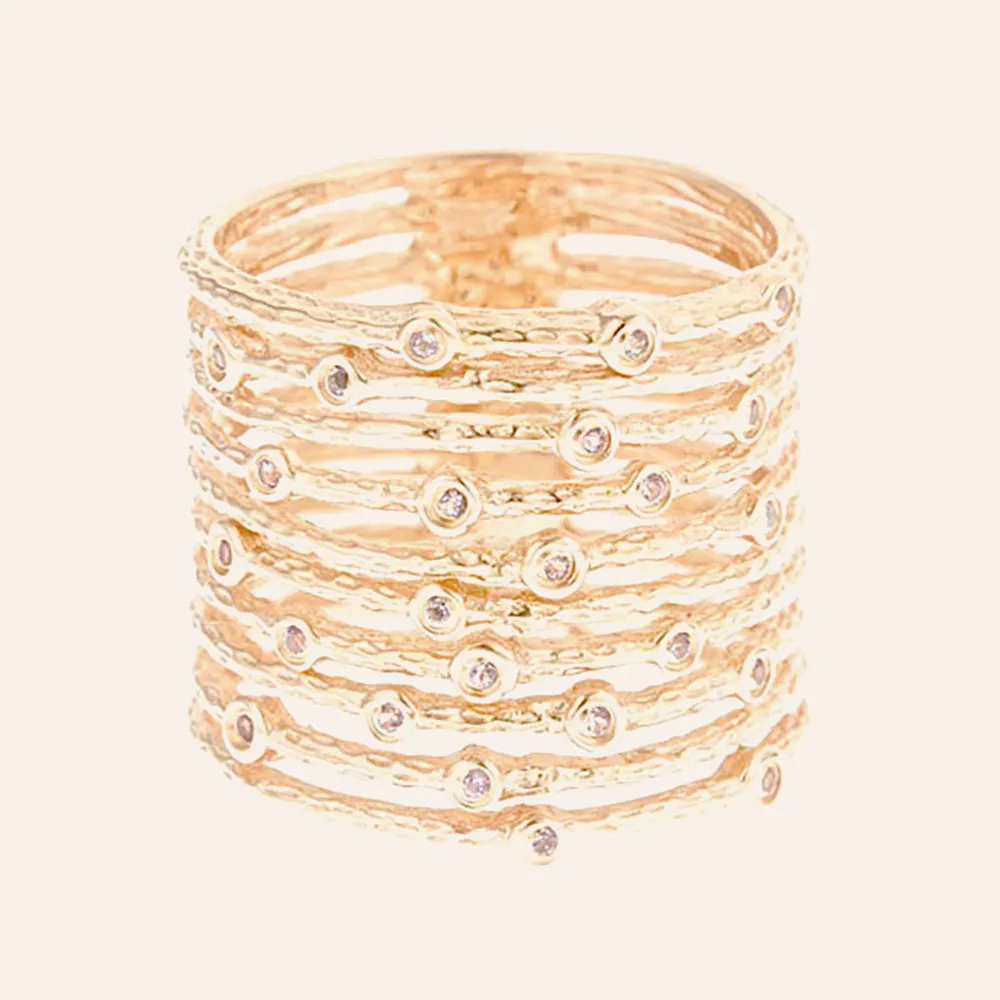 18K Rg Plated Sterling Silver, Blue Topaz, 10 Row, Pila Ring
