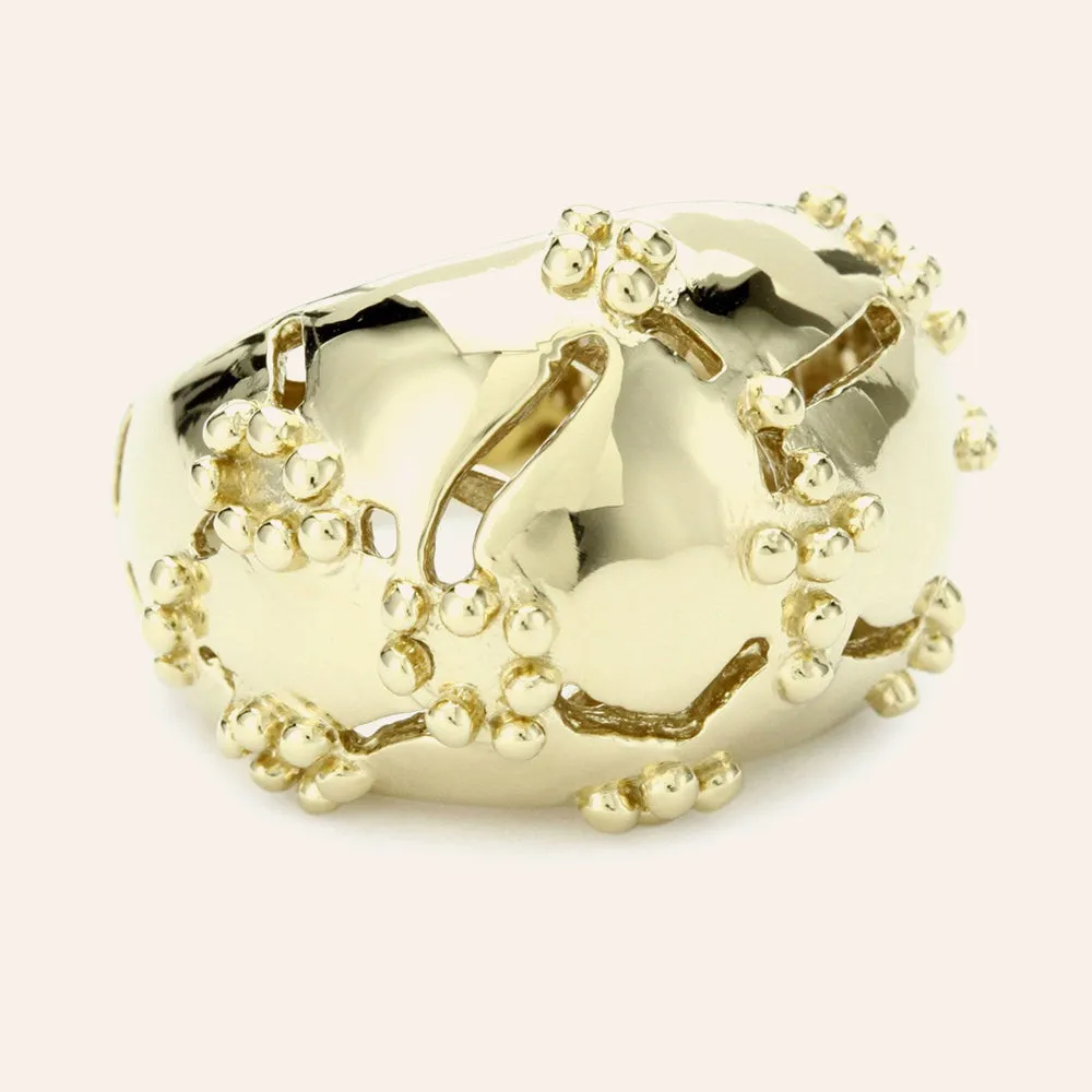 18K Yg Plated Sterling Silver, Dome Ring