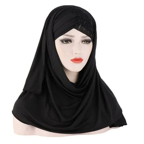 2020 New Sequins Glitter Forehead Cross Muslim Hijab Scarf