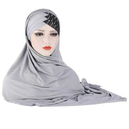 2020 New Sequins Glitter Forehead Cross Muslim Hijab Scarf