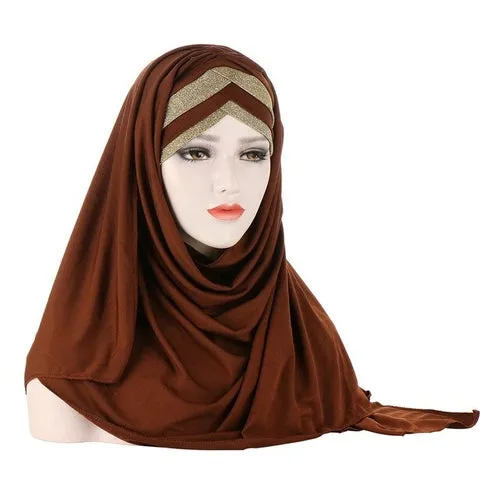 2020 New Sequins Glitter Forehead Cross Muslim Hijab Scarf