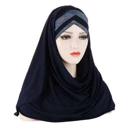 2020 New Sequins Glitter Forehead Cross Muslim Hijab Scarf