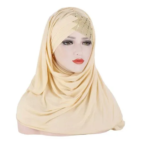 2020 New Sequins Glitter Forehead Cross Muslim Hijab Scarf
