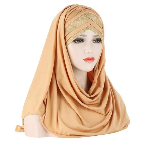 2020 New Sequins Glitter Forehead Cross Muslim Hijab Scarf