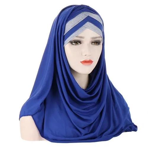 2020 New Sequins Glitter Forehead Cross Muslim Hijab Scarf