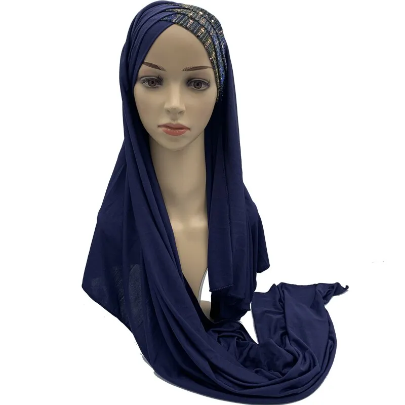 2020 New Sequins Glitter Forehead Cross Muslim Hijab Scarf