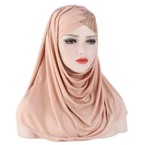 2020 New Sequins Glitter Forehead Cross Muslim Hijab Scarf