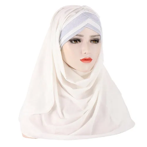 2020 New Sequins Glitter Forehead Cross Muslim Hijab Scarf