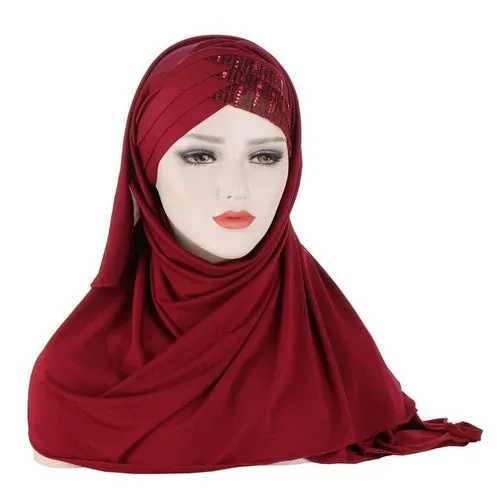 2020 New Sequins Glitter Forehead Cross Muslim Hijab Scarf