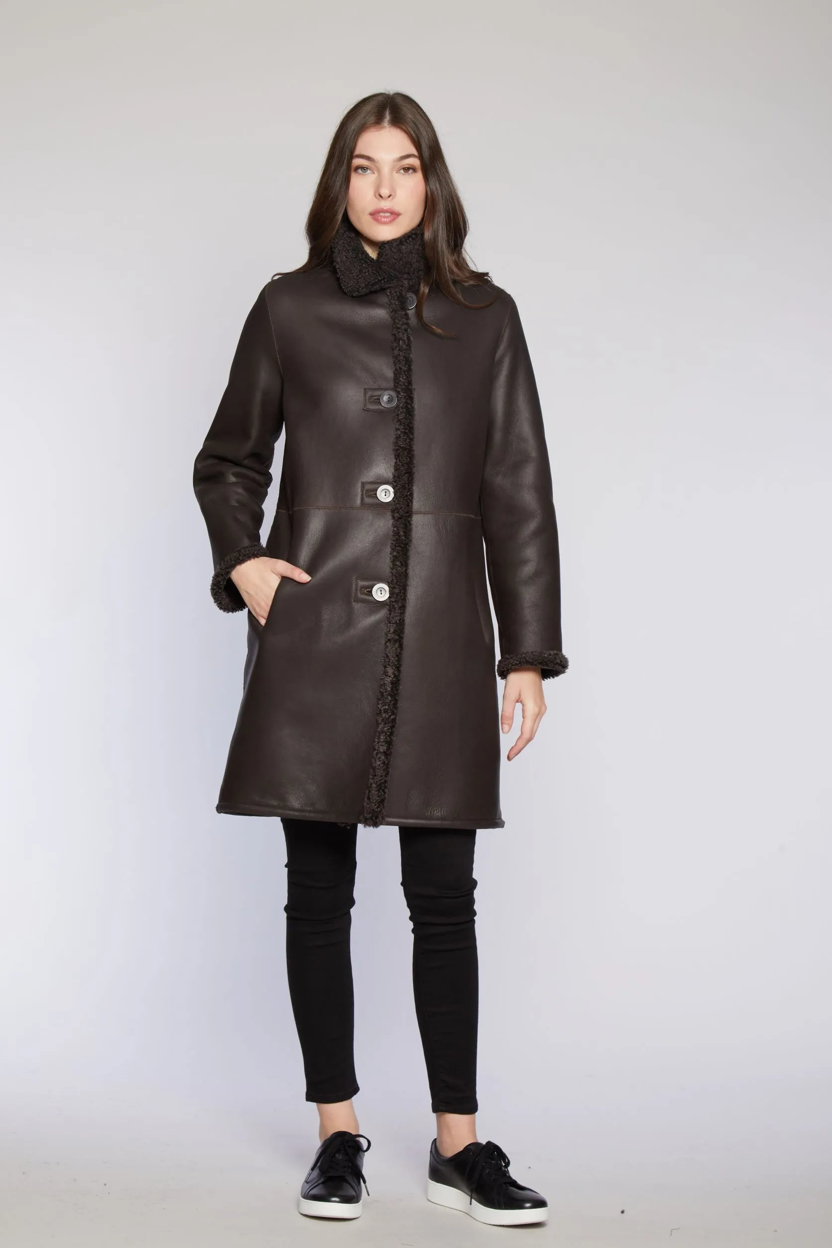 #527  shearling coat in brown or black sno-top  1 BLACK SNO L  $500  sorry no additional discounts