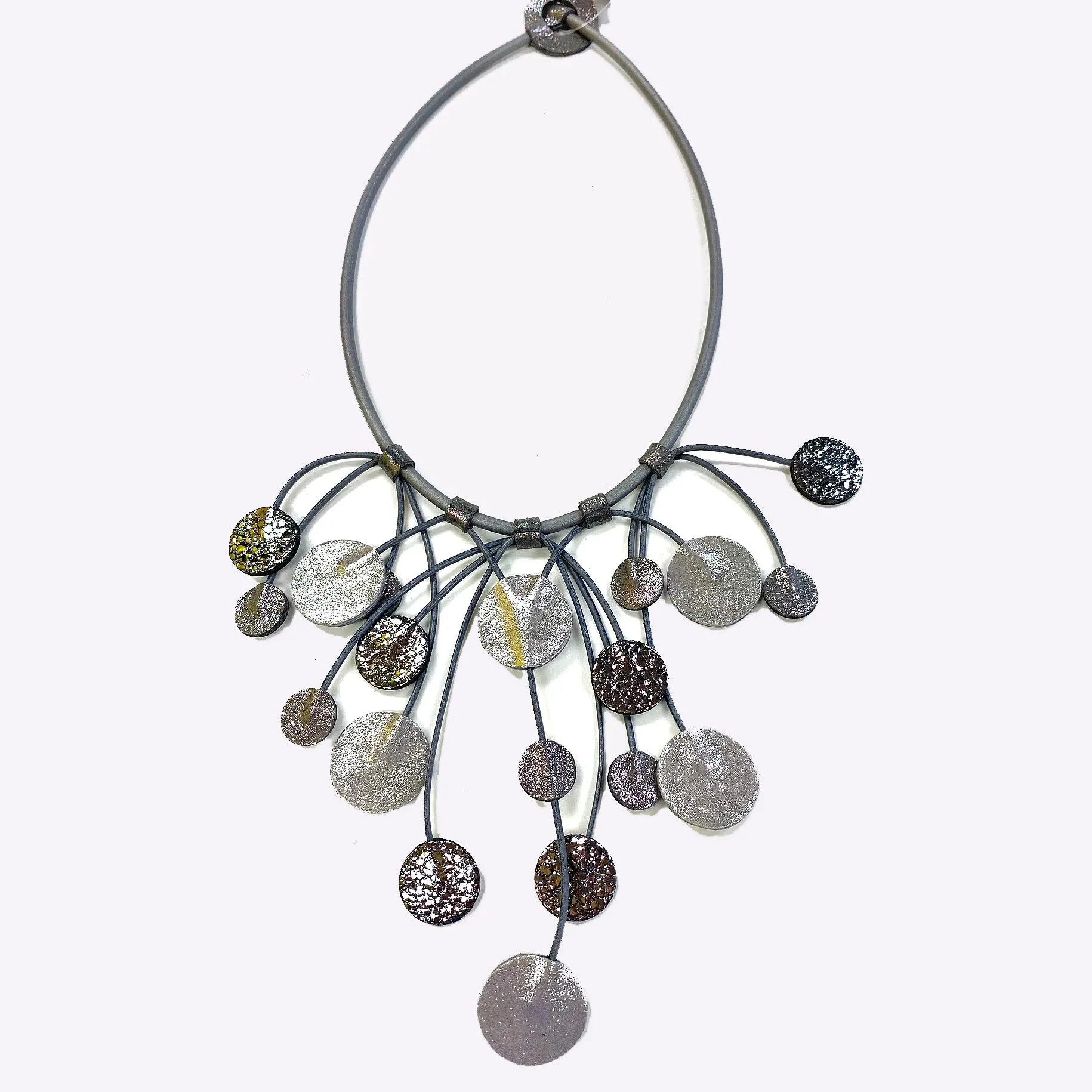 7PM Leather, Necklace, Cosmic Circles, Silver