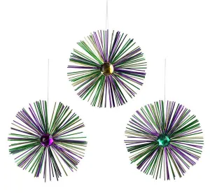 8" Dia Flat Starburst Ornaments (3 Assorted) Mardi Gras - HG1112