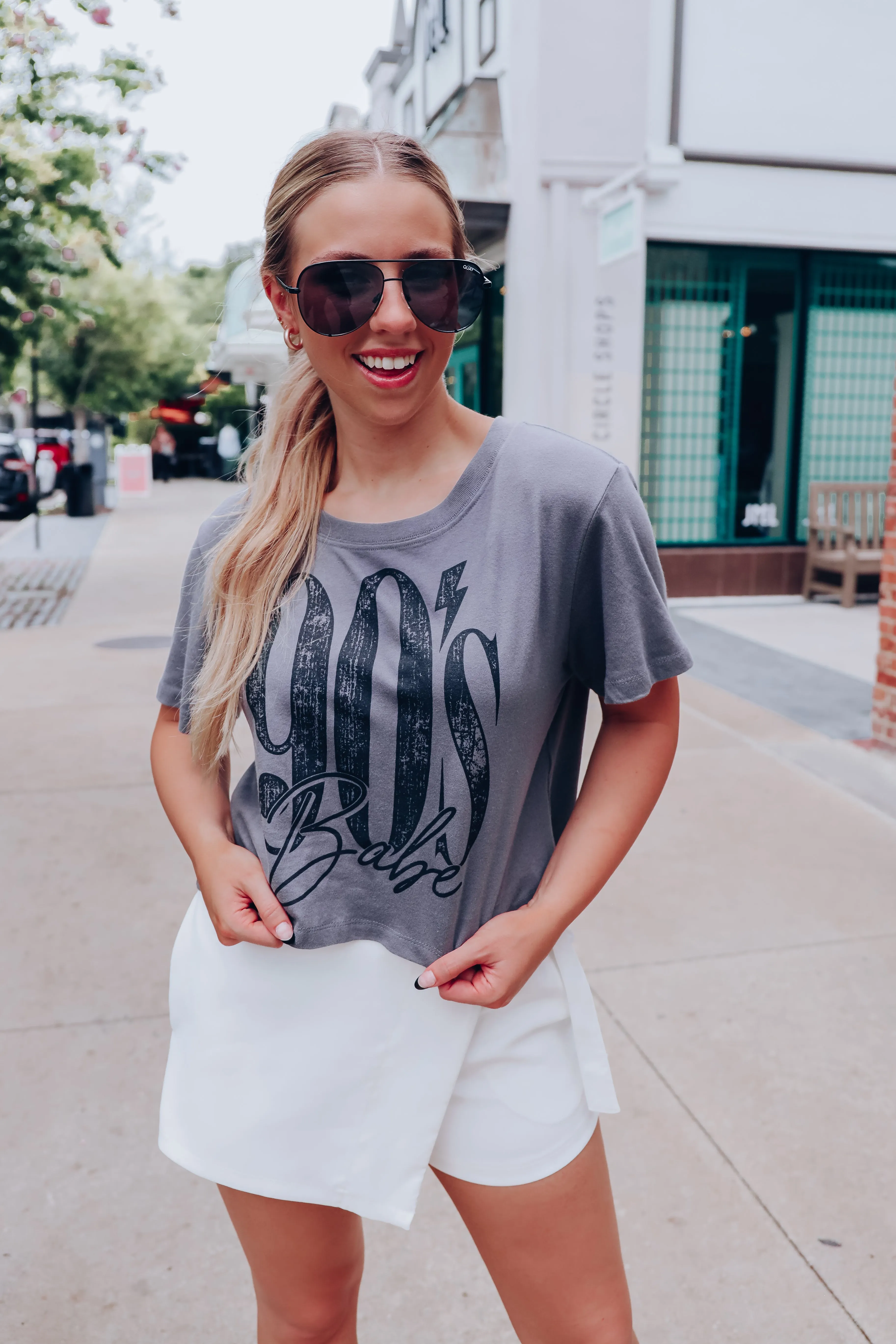 90's Babe Graphic Crop Top - Charcoal
