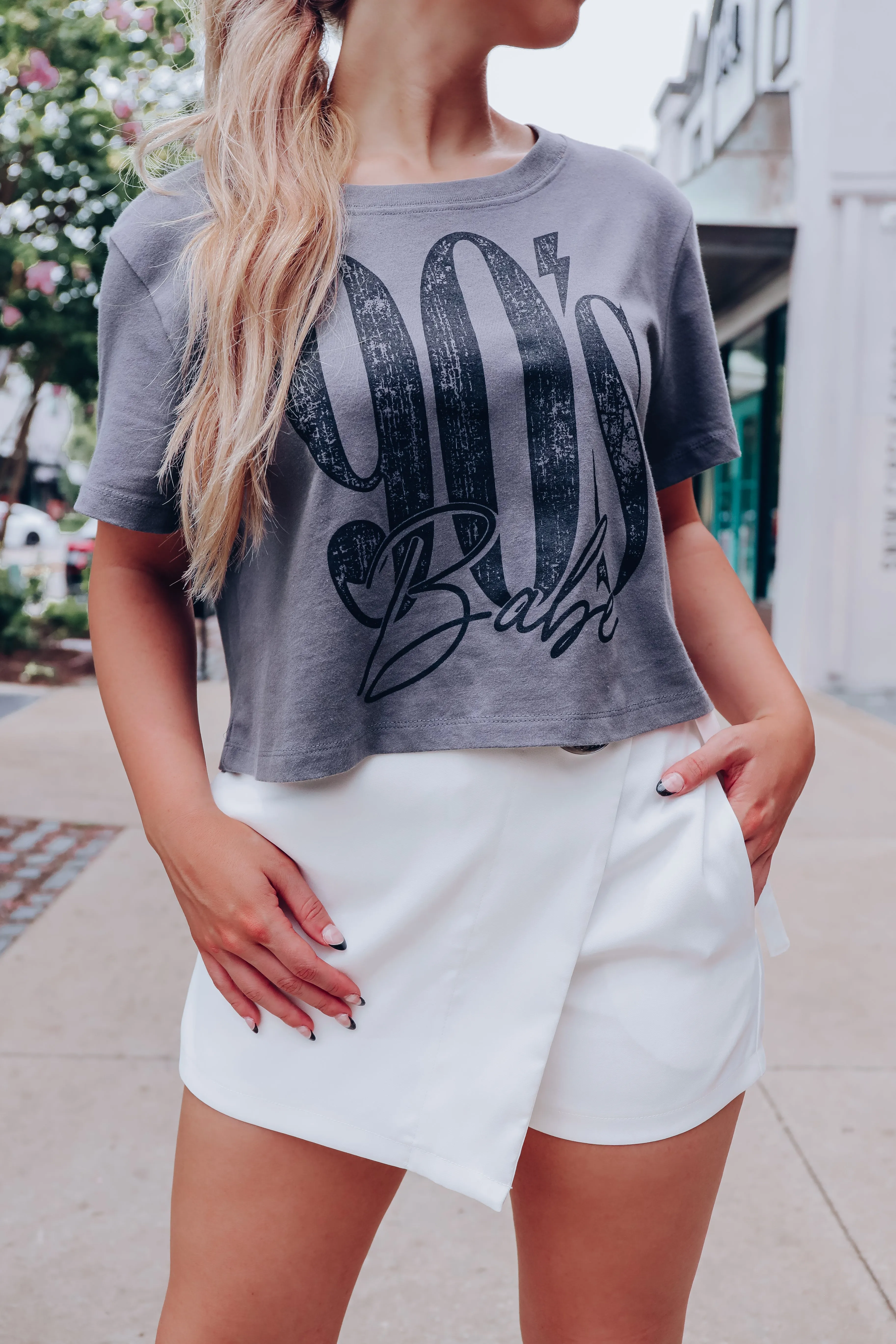 90's Babe Graphic Crop Top - Charcoal