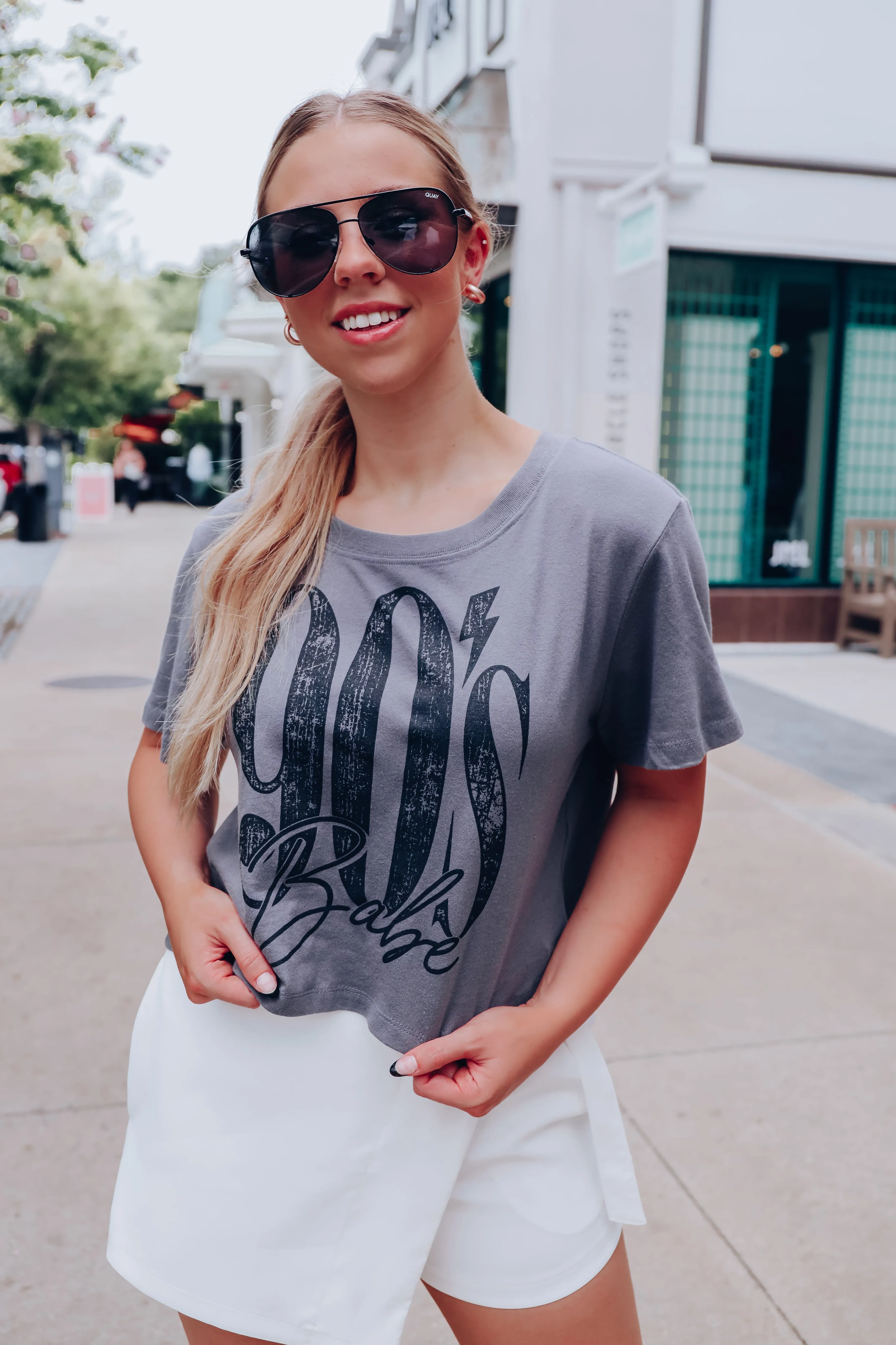 90's Babe Graphic Crop Top - Charcoal