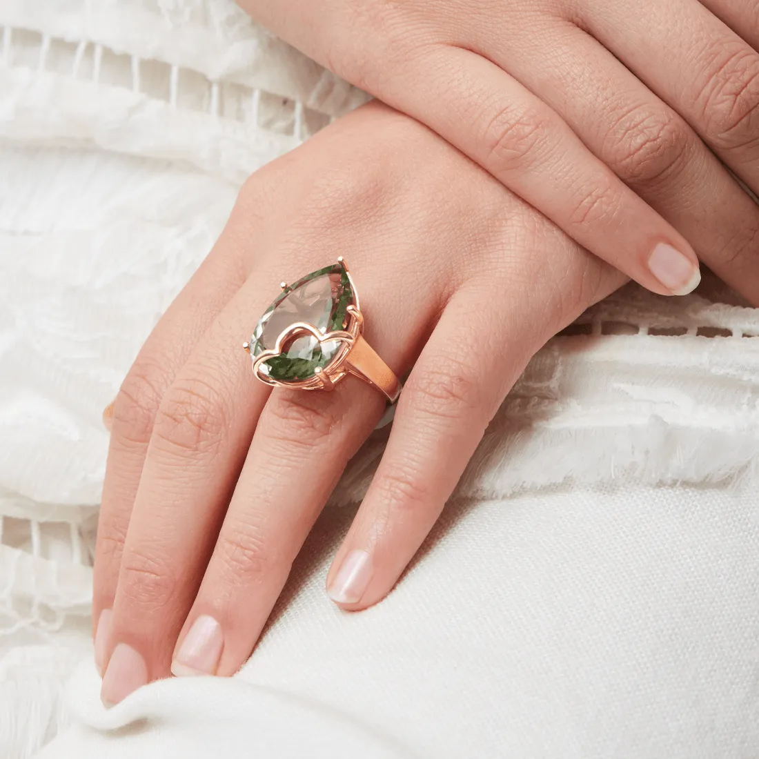 9ct Rose Gold Green Amethyst Ring