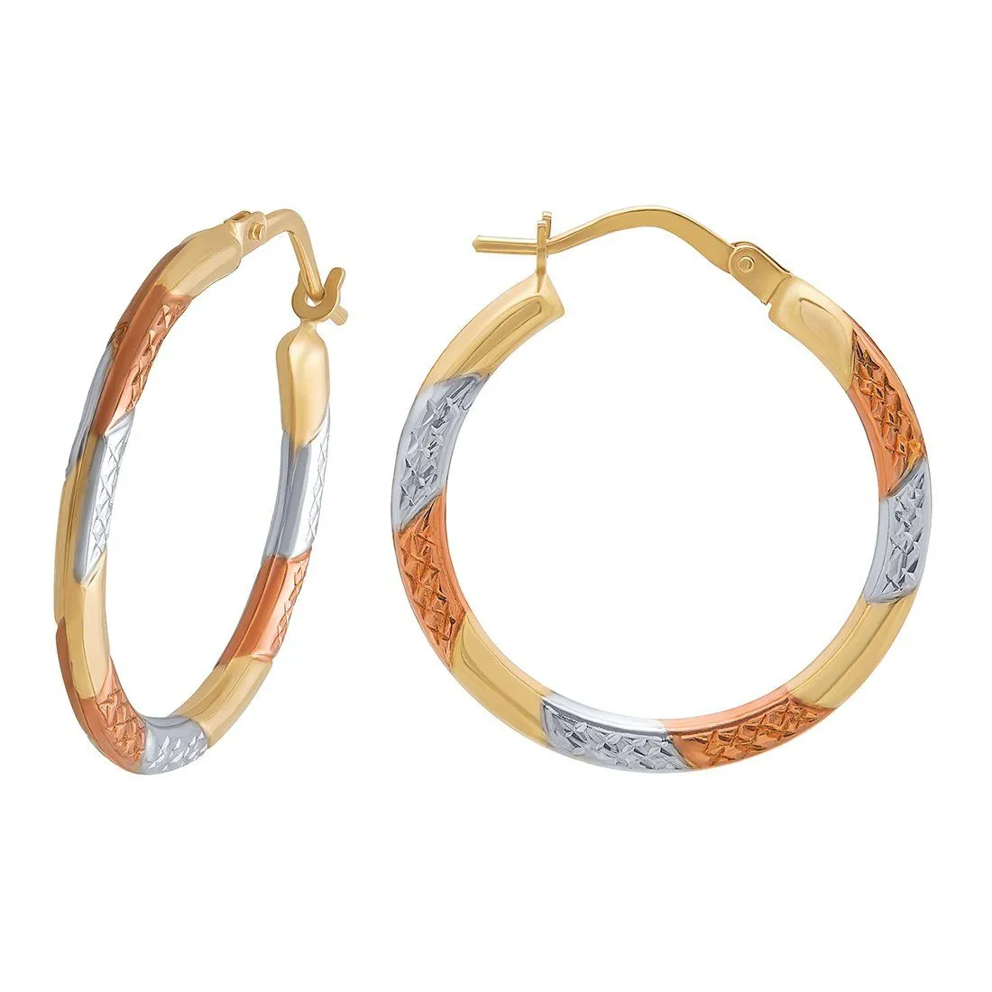 9ct Three Tone Hoop Earrings 20mm