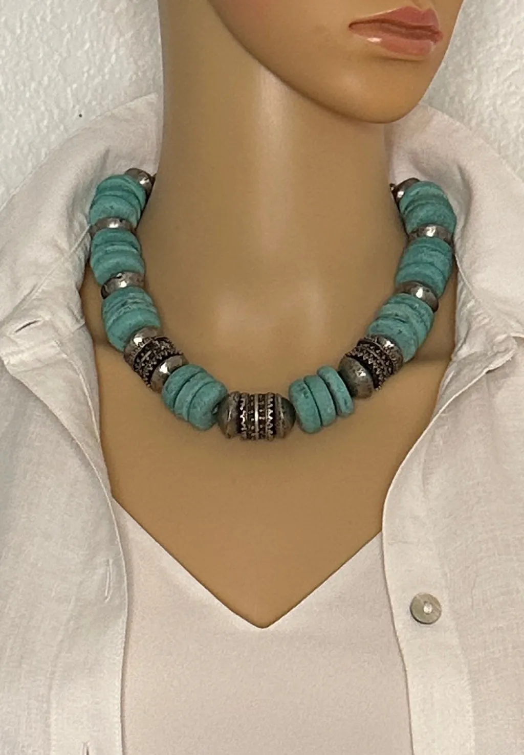 Afghan Glazed Clay Statement Necklace