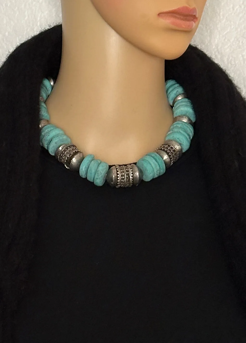Afghan Glazed Clay Statement Necklace