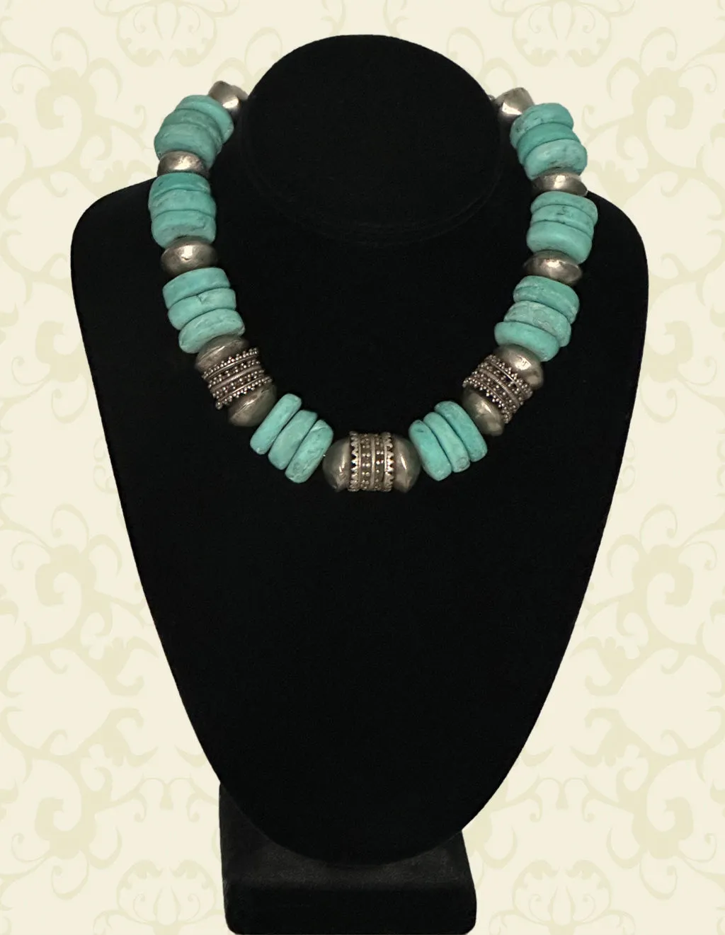 Afghan Glazed Clay Statement Necklace