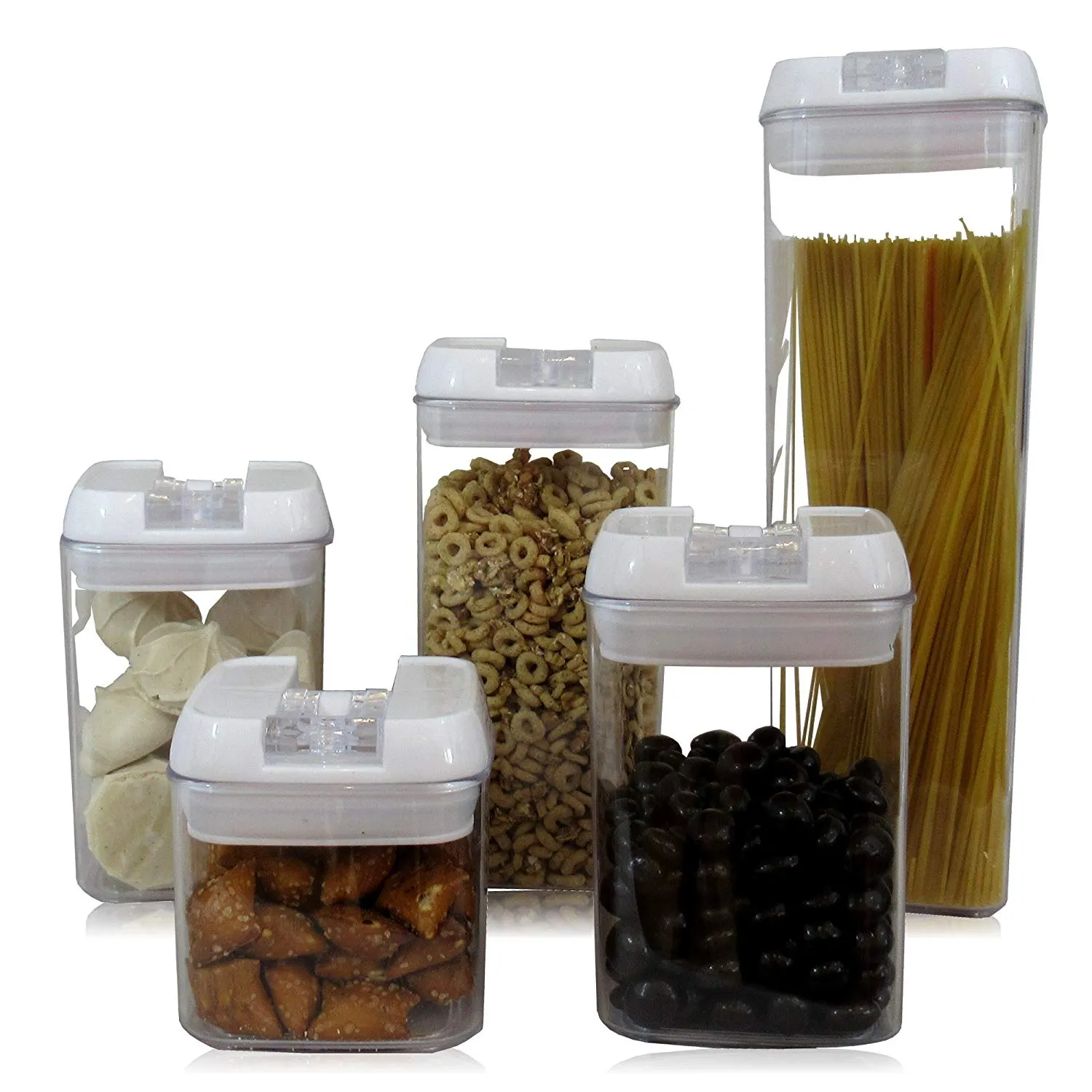 Airtight Food Storage Container Set Airtight Lid 5 Piece Stackable Decorative Counter Top BPA Free Food Safe Durable Multi Size Stackable Easy Open Dishwasher Safe