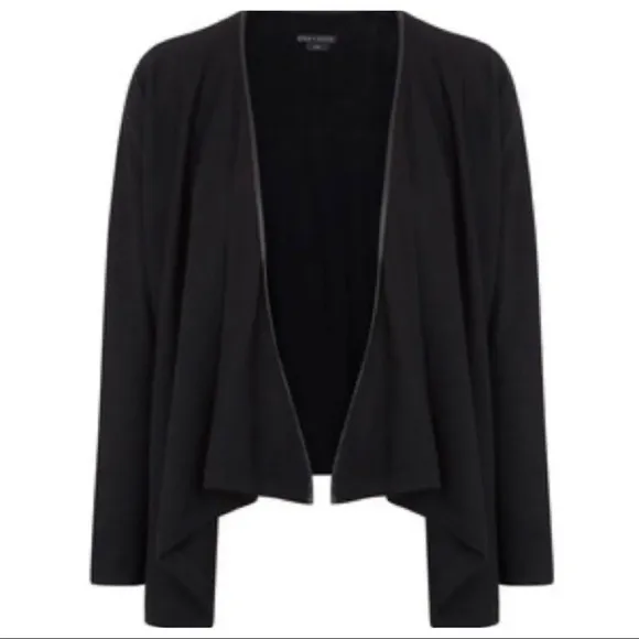 Alice   Olivia Women Sz M Black ITALIAN Sheep Leather Trim Soft Sweater Cardigan