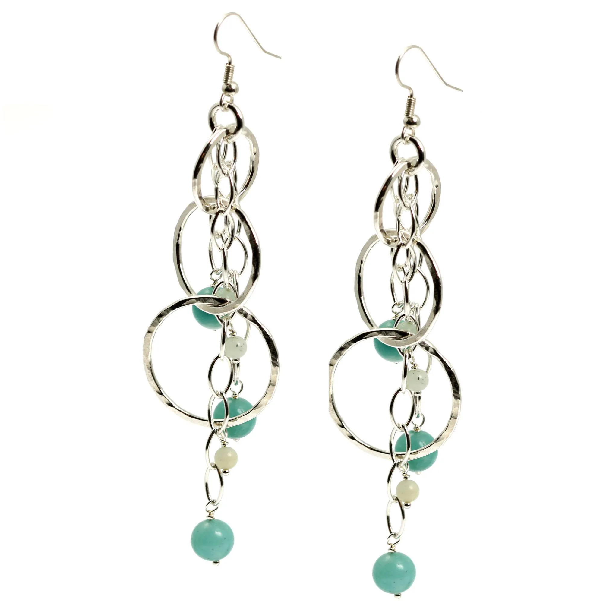 Amazonite Hammered Fine Silver Earrings