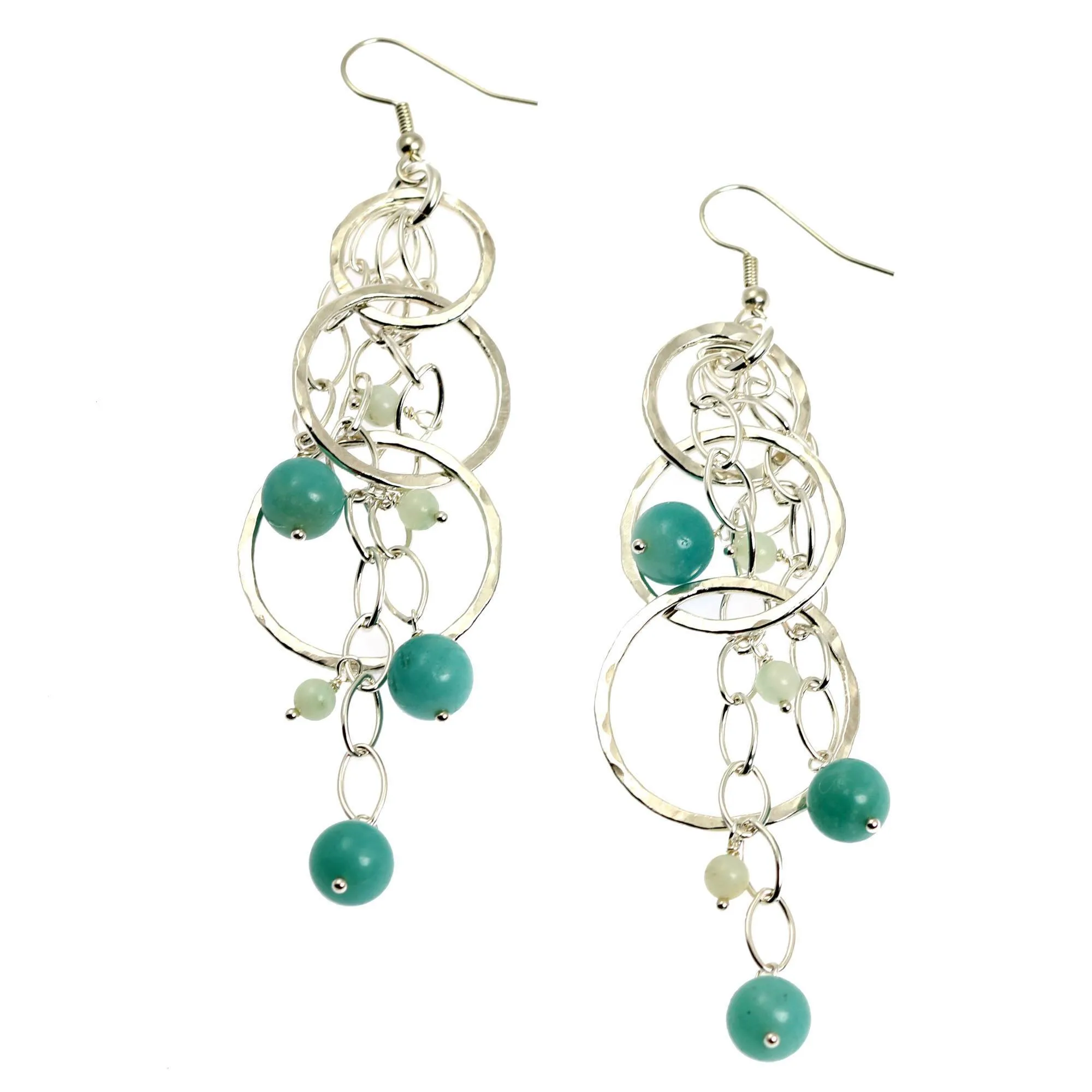 Amazonite Hammered Fine Silver Earrings