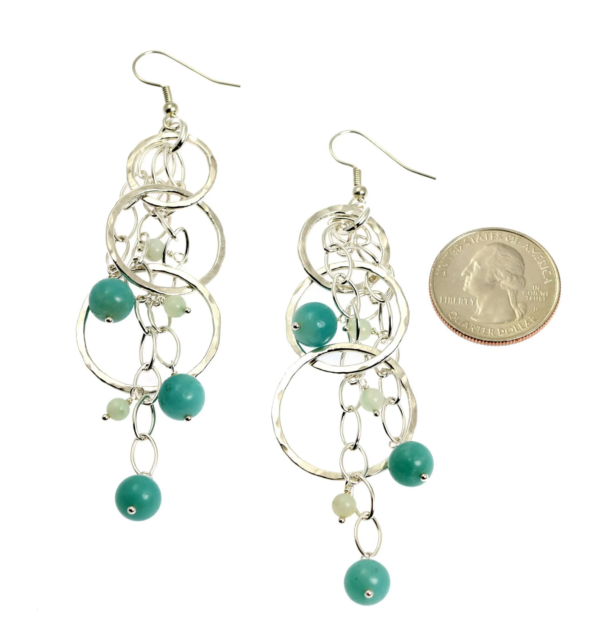Amazonite Hammered Fine Silver Earrings