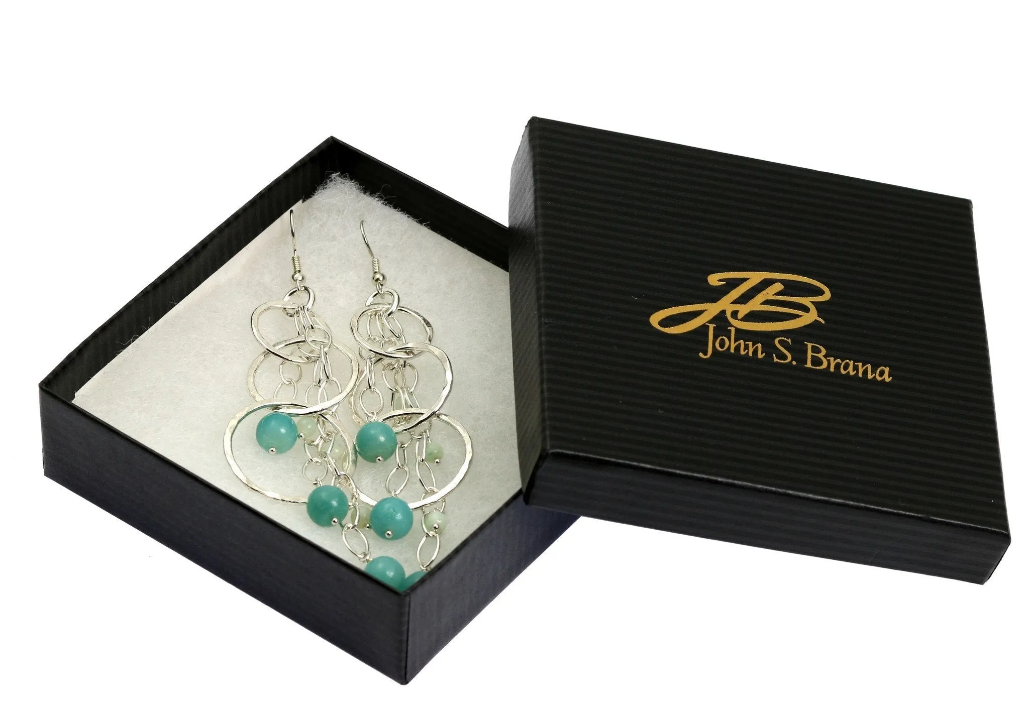 Amazonite Hammered Fine Silver Earrings
