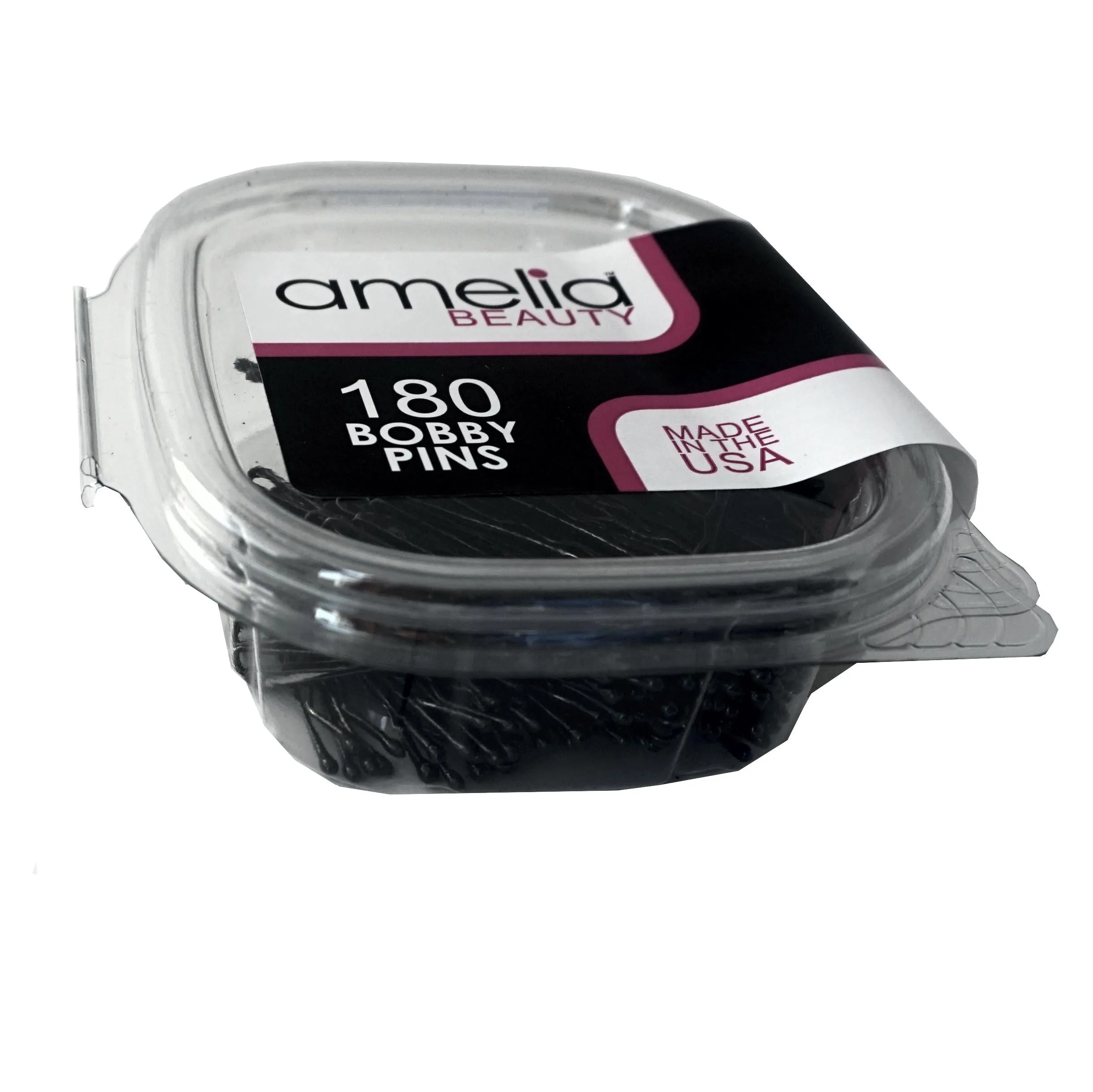 Amelia Beauty Professional Quality Black Bobby Pins, Made in USA, 180 Count, 2" Long, Strong Grip, Durable Plastic Tips, Comfortable All-Day Wear