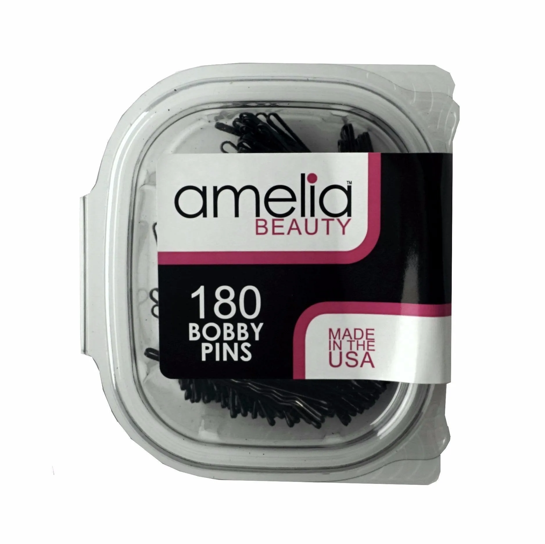 Amelia Beauty Professional Quality Black Bobby Pins, Made in USA, 180 Count, 2" Long, Strong Grip, Durable Plastic Tips, Comfortable All-Day Wear
