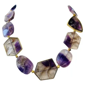 Amethyst Slice Bead Necklace, 555 Carats Total with 18K Yellow Gold Bezels