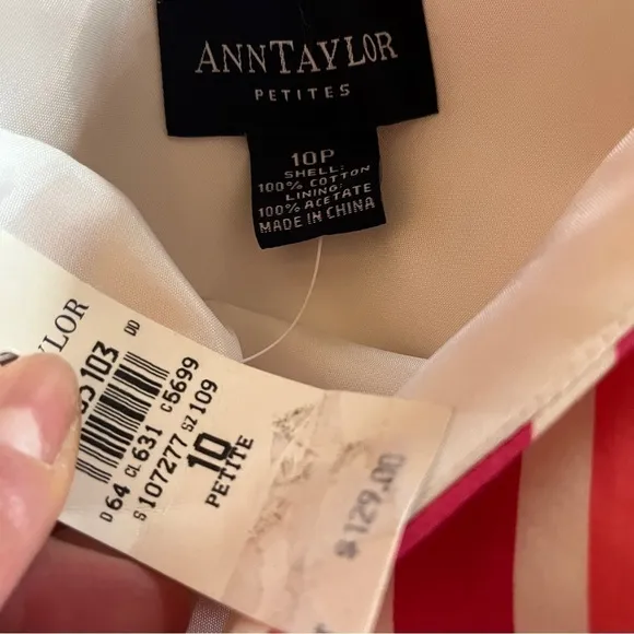 Ann Taylor Pink Striped Strapless Dress Size 10 Petite