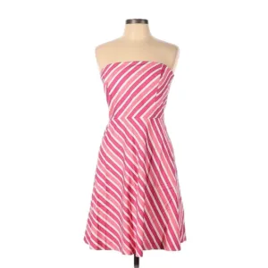 Ann Taylor Pink Striped Strapless Dress Size 10 Petite