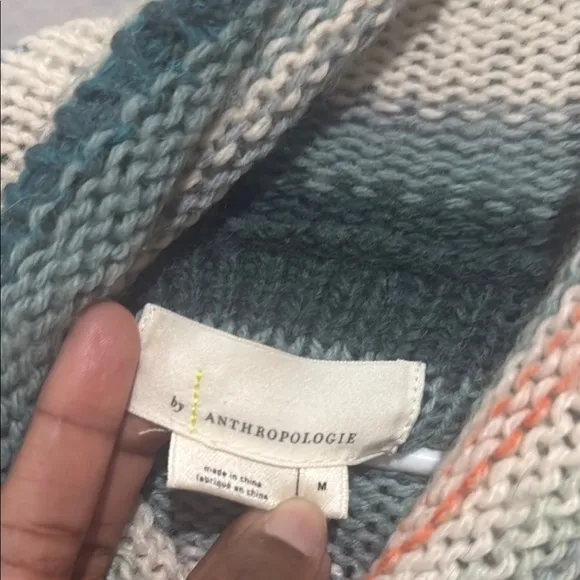 Anthropologie alpaca wool Green Cream Turtleneck Sweater Courtney ombré gradient