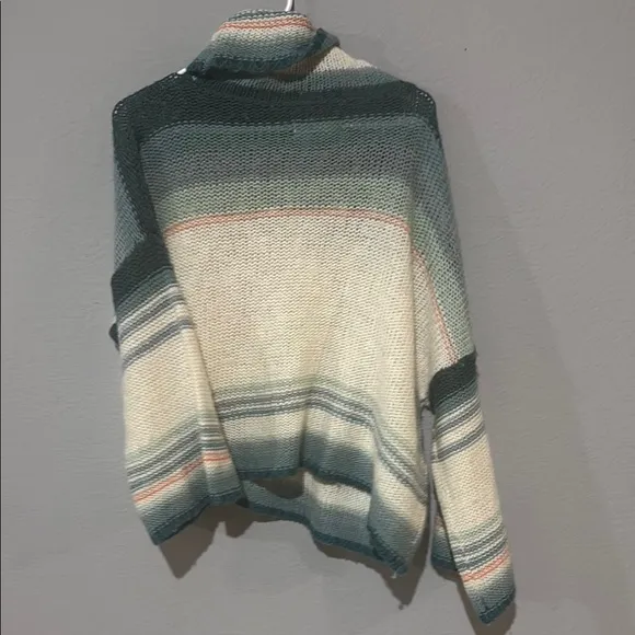 Anthropologie alpaca wool Green Cream Turtleneck Sweater Courtney ombré gradient