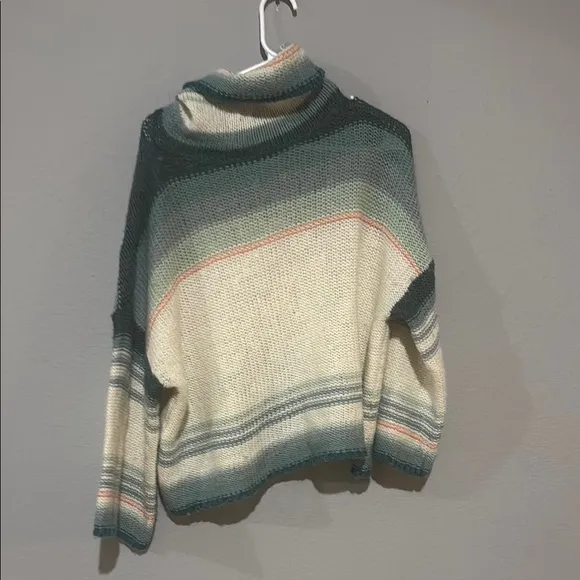 Anthropologie alpaca wool Green Cream Turtleneck Sweater Courtney ombré gradient