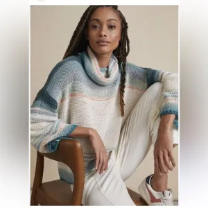 Anthropologie alpaca wool Green Cream Turtleneck Sweater Courtney ombré gradient