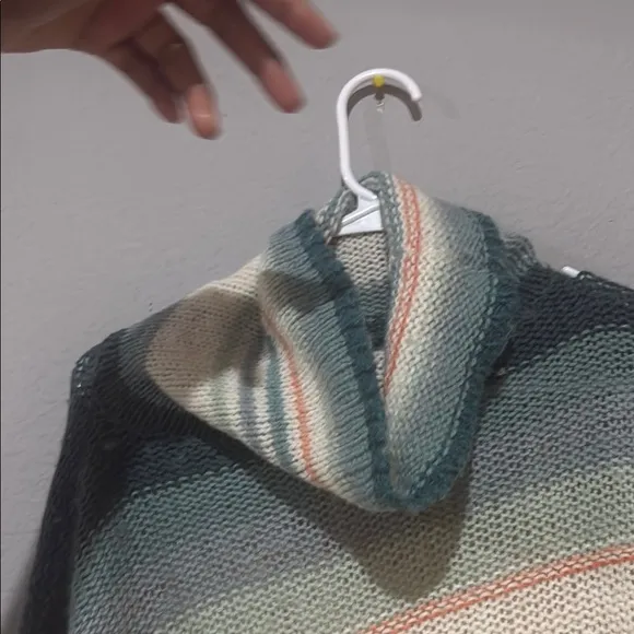 Anthropologie alpaca wool Green Cream Turtleneck Sweater Courtney ombré gradient