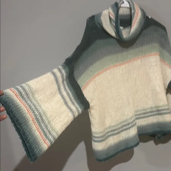 Anthropologie alpaca wool Green Cream Turtleneck Sweater Courtney ombré gradient